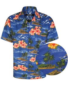 Bigdude Relaxed Collar Floral Print Short Sleeve Shirt Blue